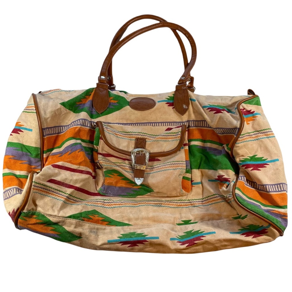 Vintage Southwest Duffle Bag Lofthouse Southwestern Large Vegan Leather Adorned